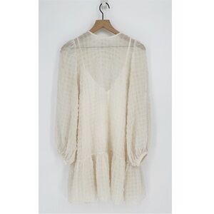 H&M Jacquard A-Line Dress Balloon Long Sleeve Drop Waist Sheer Cream Women's S